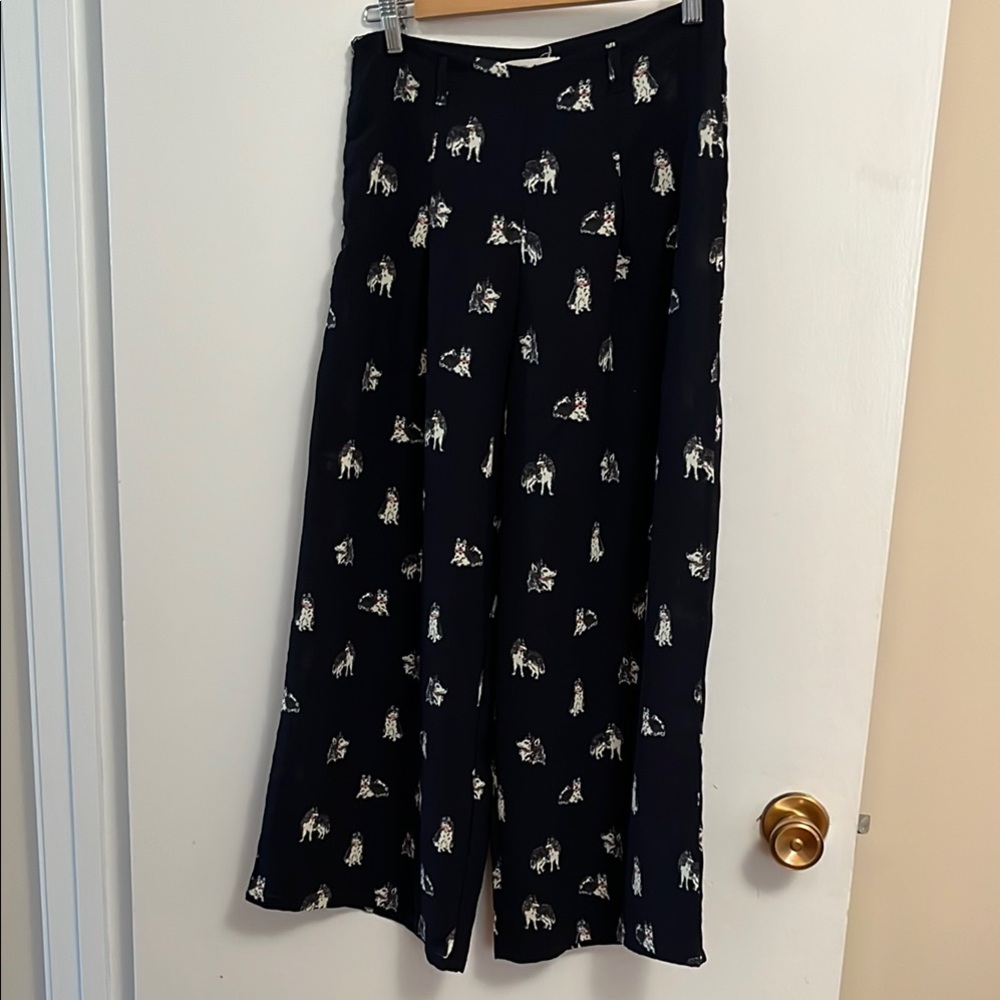 La Vie Lente flowy Wide-Leg Pants with husky Dog Print size small
